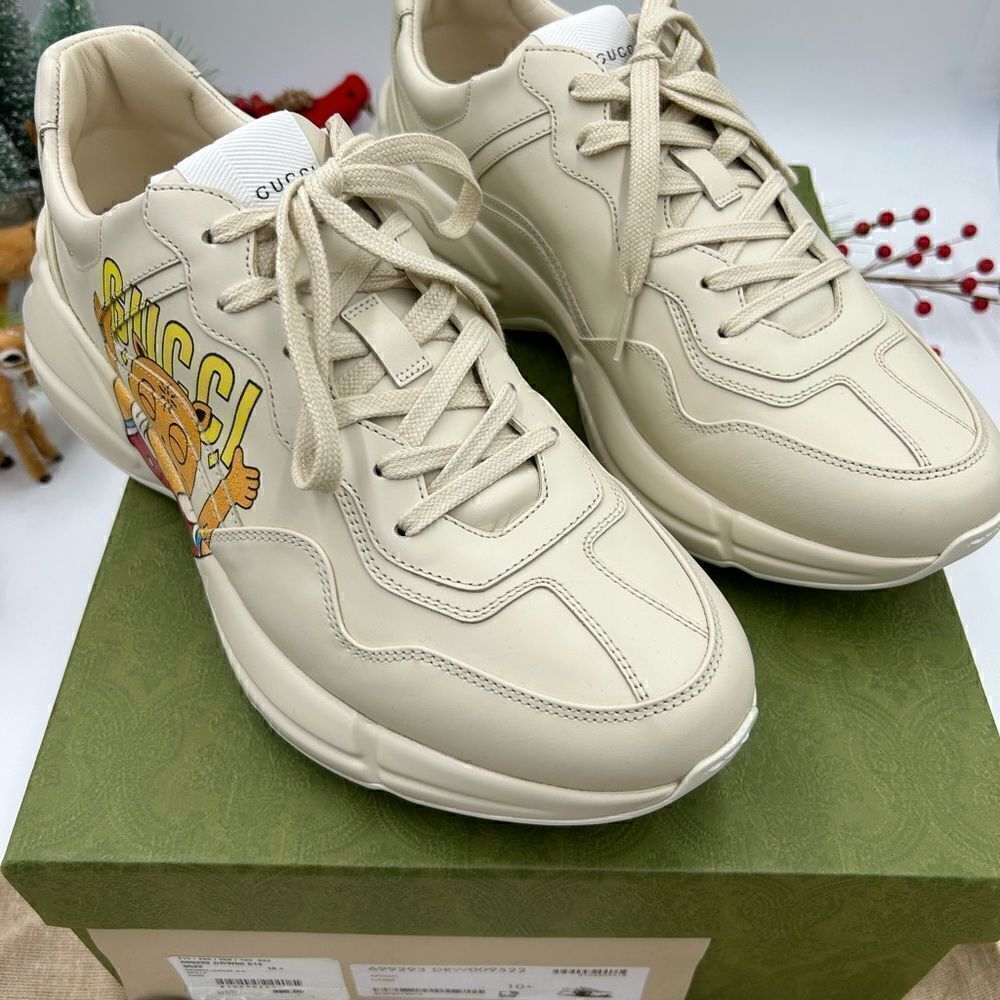 Men’s Gucci rython cat print leather sneakers size 10.5 made in Italy. - Picture 2 of 10